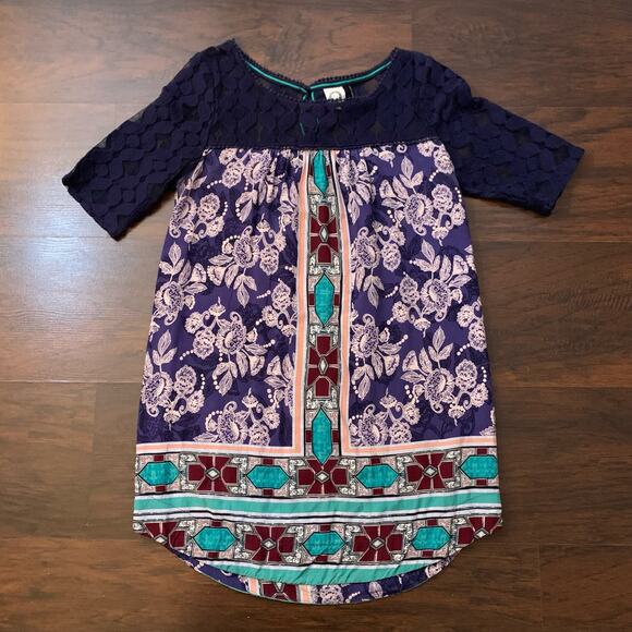Akemi + Kin Anthropologie Maite navy blue multicolor tunic top size S - Picture 7 of 13